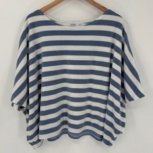 Mersea Captiva Terry Striped Cotton Pullover OS Blue‎ White Cozy Poncho Top